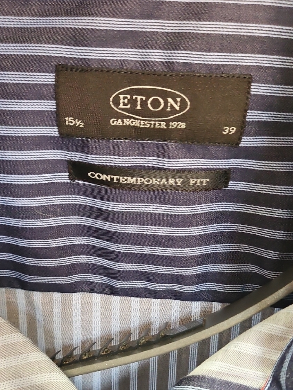 Eton Navy and White Striped Dress Shirt Tapered Back - Picture 2 of 4
